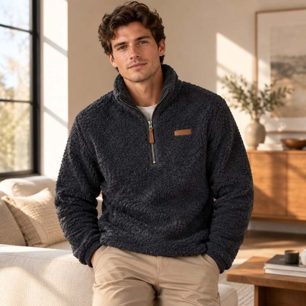 Columbia 1/4 Zip Fleece Pullover Size L Dark Gray Sherpa Jacket